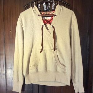 Beige V-Neck Hoodie with Brown Accents